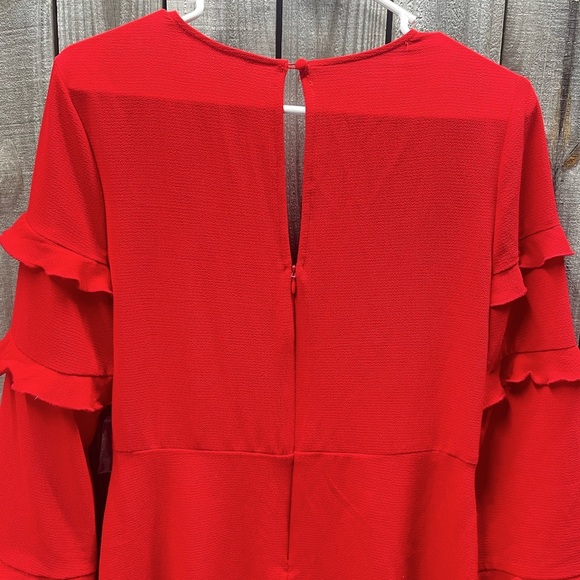 NWT June & Hudson red dress v neck ruffle sleeves faux wrap lined date night - Picture 7 of 16